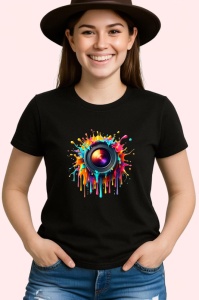 Tricou Obiectiv foto cu stropi de culoare fundal alb Copii | Dama | Barbat, culoare negru - Img 3