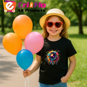 Tricou Obiectiv foto cu stropi de culoare fundal alb Copii | Dama | Barbat, culoare negru