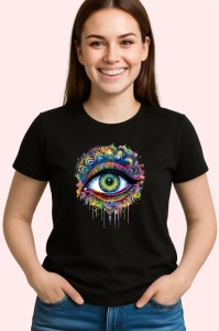 Tricou Ochi mandala stropi acuarela neon, Copii | Dama | Barbat , tricou negru - Img 3
