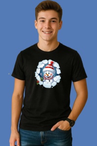 Tricou Om De Zapada Cu Caciula Rosie Si Fulgi De Zapada Craciun, din bumbac 100% Copii | Dama | Barbat - Img 3