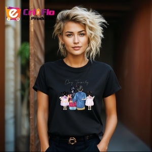 Tricou One Family Illustration, din bumbac 100%, tricou negru, Dama | Barbat - Img 6