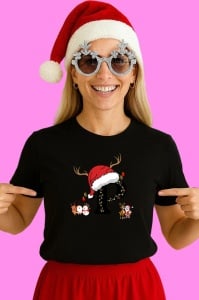 Tricou P Litera Cu Luminite Reni Si Mos Craciun, din bumbac 100% Copii | Dama | Barbat - Img 3