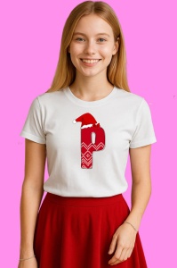 Tricou P Litera Rosie Cu Caciulita Si Inimioare Albe, din bumbac 100% Copii | Dama | Barbat