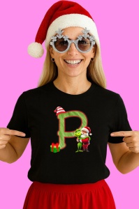 Tricou P Litere Craciun Cu Mos Si Spiridus Verde, din bumbac 100% Copii | Dama | Barbat - Img 3