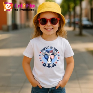 Tricou Party In The Usa Vaca Ochelari Steag, din bumbac 100% , tricou alb pentru Copii | Dama | Barbat - Img 5