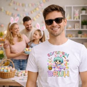 Tricou Paste 67 Bunny Kawaii Oua Colorate Cute, din bumbac 100%, tricou alb, Copii | Dama | Barbat - Img 5
