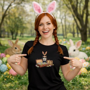 Tricou Paste 67 Bunny Ochelari Cos Oua Easter Pastel Cute, din bumbac 100%, tricou negru, Copii | Dama | Barbat - Img 9
