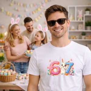 Tricou Paste 67 Easter Bunny Bruh Rainbow Silhouette, din bumbac 100%, tricou alb, Copii | Dama | Barbat - Img 5