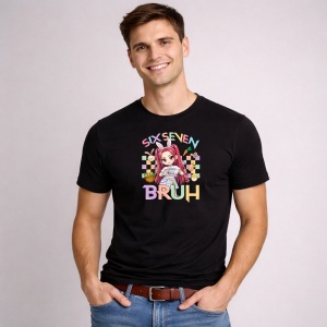Tricou Paste 67 Kpop Chibi Bruh Easter Red Hair Girl, din bumbac 100%, tricou negru, Copii | Dama | Barbat - Img 2