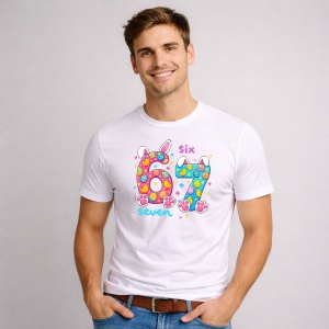Tricou Paste 67 Text Six Seven Pastel Oua Colorate, din bumbac 100%, tricou alb, Copii | Dama | Barbat