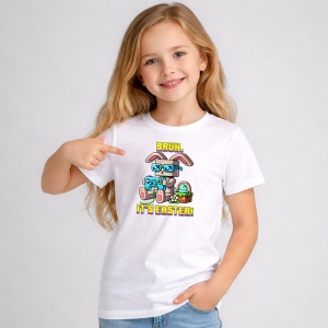 Tricou Paste Bruh Gamer Iepuras Paste Pixel Oua Colorate, din bumbac 100%, tricou alb, Copii | Dama | Barbat - Img 2