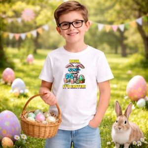 Tricou Paste Bruh Gamer Iepuras Paste Pixel Oua Colorate, din bumbac 100%, tricou alb, Copii | Dama | Barbat - Img 5