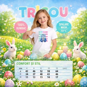 Tricou Paste Bunny Cool Ochelari Happy Easter Aesthetic, din bumbac 100%, tricou alb, Copii | Dama | Barbat - Img 6