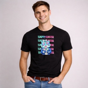 Tricou Paste Bunny Cool Ochelari Happy Easter Aesthetic, din bumbac 100%, tricou negru, Copii | Dama | Barbat - Img 2