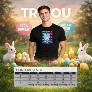 Tricou Paste Bunny Cool Ochelari Happy Easter Aesthetic, din bumbac 100%, tricou negru, Copii | Dama | Barbat - Img 6