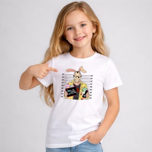 Tricou Paste Bunny Horror Mugshot Funny Easter Parody Style, din bumbac 100%, tricou alb, Copii | Dama | Barbat - Img 2