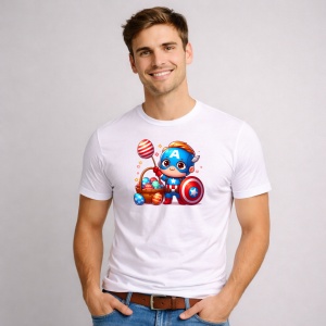 Tricou Paste Captain America Paste Oua Colorate, din bumbac 100%, tricou alb, Copii | Dama | Barbat