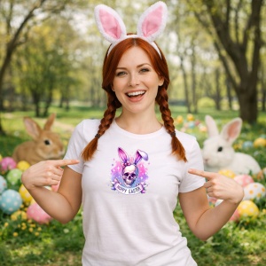Tricou Paste Craniu Iepuras Happy Easter Pastel Gothic Cute, din bumbac 100%, tricou alb, Copii | Dama | Barbat - Img 9