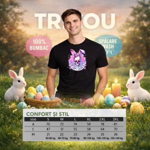 Tricou Paste Craniu Iepuras Happy Easter Pastel Gothic Cute, din bumbac 100%, tricou negru, Copii | Dama | Barbat - Img 6