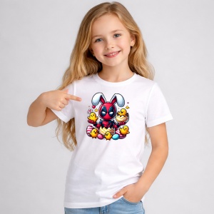 Tricou Paste Deadpool Iepuras Paste Oua Colorate Pui, din bumbac 100%, tricou alb, Copii | Dama | Barbat - Img 2