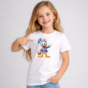 Tricou Paste Donald Duck Paste Iepuras Oua Colorate, din bumbac 100%, tricou alb, Copii | Dama | Barbat