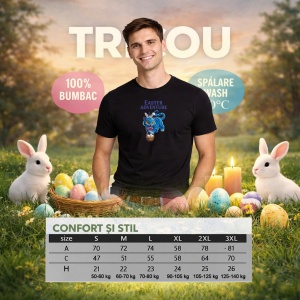 Tricou Paste Easter Adventure Pisica Cos Oua Colorate, din bumbac 100%, tricou negru, Copii | Dama | Barbat - Img 6