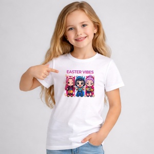 Tricou Paste Easter Vibes Kpop Girls Chibi Stil, din bumbac 100%, tricou alb, Copii | Dama | Barbat - Img 3