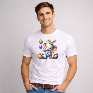 Tricou Paste Elefant Paste Oua Colorate Iepuras Vesel, din bumbac 100%, tricou alb, Copii | Dama | Barbat - Img 3