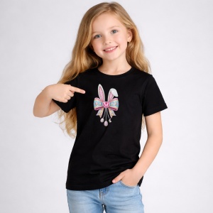 Tricou Paste Fundita Cu Urechi Iepuras Si Oua Pastel, din bumbac 100%, tricou negru, Copii | Dama | Barbat - Img 2