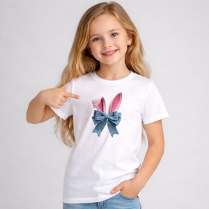 Tricou Paste Fundita Iepuras Roz Decor Paste Elegant, din bumbac 100%, tricou alb, Copii | Dama | Barbat - Img 2