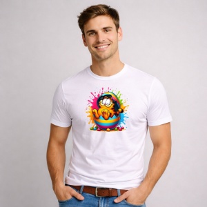 Tricou Paste Garfield Paste Ou Colorat Vesel, din bumbac 100%, tricou alb, Copii | Dama | Barbat