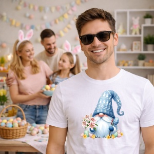 Tricou Paste Gnom Albastru Pastel Cu Flori Decor Cute, din bumbac 100%, tricou alb, Copii | Dama | Barbat - Img 7