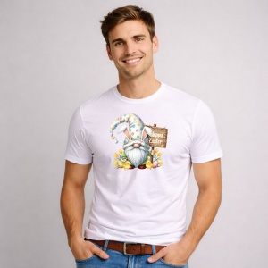 Tricou Paste Gnom Cu Placuta Happy Easter Si Oua Colorate, din bumbac 100%, tricou alb, Copii | Dama | Barbat