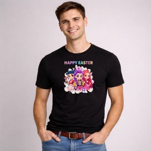 Tricou Paste Happy Easter Kpop Grup Fete Colorat, din bumbac 100%, tricou negru, Copii | Dama | Barbat