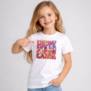 Tricou Paste Happy Easter Text Colorat Bubble Pastel, din bumbac 100%, tricou alb, Copii | Dama | Barbat - Img 2