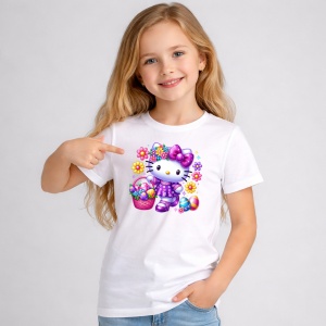 Tricou Paste Hello Kitty Paste Cos Oua Colorate Florale, din bumbac 100%, tricou alb, Copii | Dama | Barbat - Img 2
