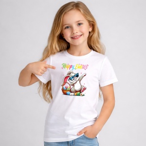 Tricou Paste Iepuras Cool Ochelari Cos Oua Happy Easter, din bumbac 100%, tricou alb, Copii | Dama | Barbat - Img 2
