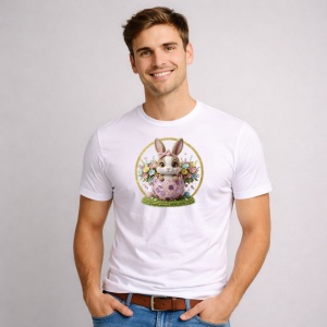 Tricou Paste Iepuras In Ou Floral Elegant Paste, din bumbac 100%, tricou alb, Copii | Dama | Barbat - Img 3