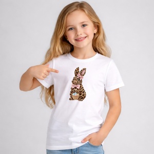 Tricou Paste Iepuras Leopard Stylish Cu Cos Oua, din bumbac 100%, tricou alb, Copii | Dama | Barbat - Img 2