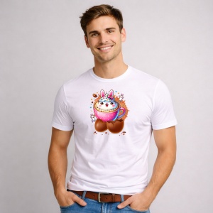 Tricou Paste Iepuras Paste Ceasca Ou Chocolate Funny, din bumbac 100%, tricou alb, Copii | Dama | Barbat