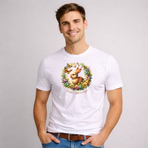 Tricou Paste Iepuras Paste Coroan Flori Easter Blessings, din bumbac 100%, tricou alb, Copii | Dama | Barbat