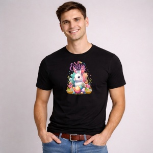 Tricou Paste Iepuras Paste Cos Oua Colorate Pastel Happy, din bumbac 100%, tricou negru, Copii | Dama | Barbat - Img 3