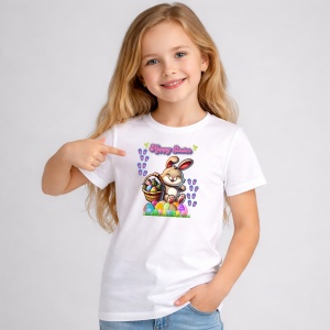 Tricou Paste Iepuras Paste Cos Oua Colorate Ploaie Inimioare, din bumbac 100%, tricou alb, Copii | Dama | Barbat - Img 2