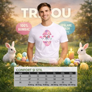 Tricou Paste Iepurasi Paste Ou Roz Cute Familie Happy Easter, din bumbac 100%, tricou alb, Copii | Dama | Barbat - Img 6