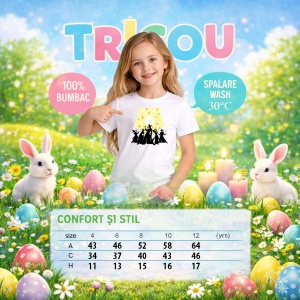 Tricou Paste Iepurasi Silueta Easter Show Dans Kpop, din bumbac 100%, tricou alb, Copii | Dama | Barbat - Img 6