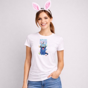 Tricou Paste Kpop Demon Hunters Pisica Easter Stil, din bumbac 100%, tricou alb, Copii | Dama | Barbat - Img 3