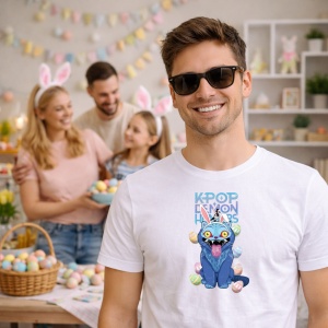Tricou Paste Kpop Demon Hunters Pisica Easter Stil, din bumbac 100%, tricou alb, Copii | Dama | Barbat - Img 5