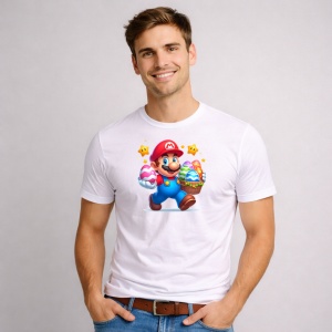 Tricou Paste Mario Paste Oua Colorate Iepuras, din bumbac 100%, tricou alb, Copii | Dama | Barbat - Img 2