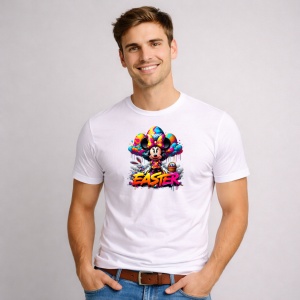 Tricou Paste Minnie Mouse Paste Easter Graffiti Colorat, din bumbac 100%, tricou alb, Copii | Dama | Barbat - Img 2