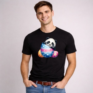 Tricou Paste Panda Paste Ou Colorat Mare Decorativ, din bumbac 100%, tricou negru, Copii | Dama | Barbat